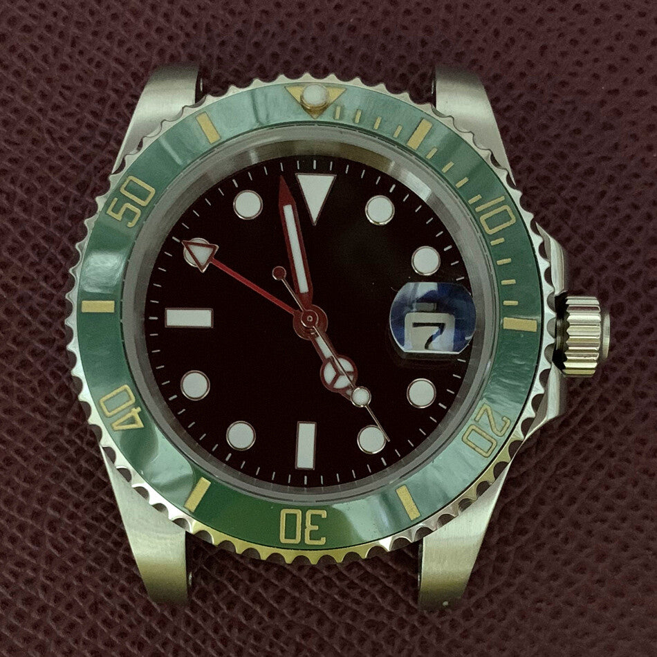 Boîtier de montre GMT 40 mm en acier inoxydable 3804 316L, verre saphir, aiguilles lumineuses