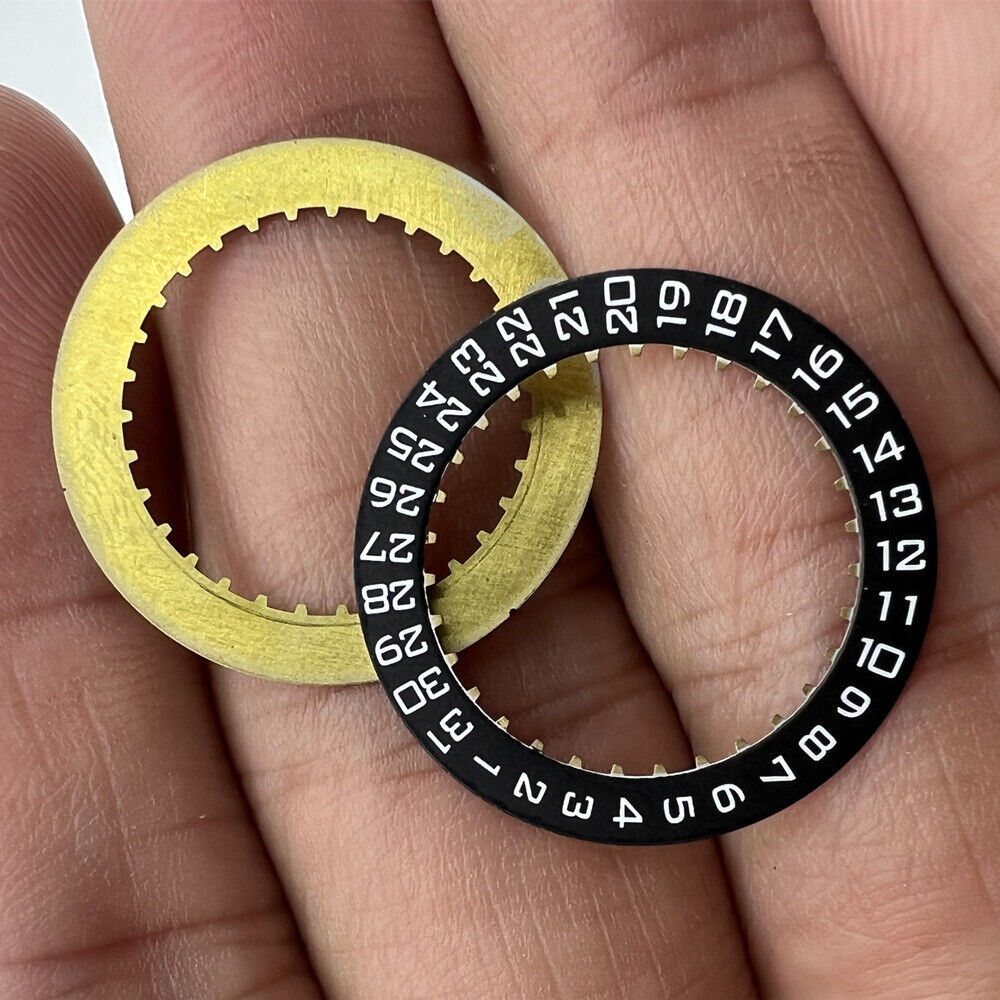 Swiss Made black date disk wheel for ETA2824 watch, positioned at 3 o'clock, precision watch part.