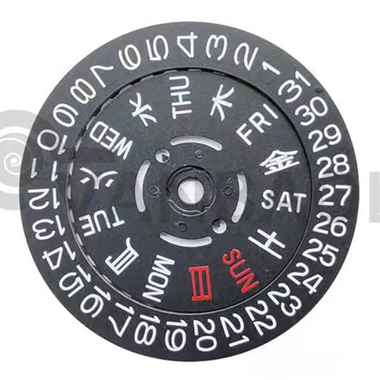 Roue de quantième japonaise noire, roue de semaine, compatible avec le mouvement NH35/36, date à 3/3,8