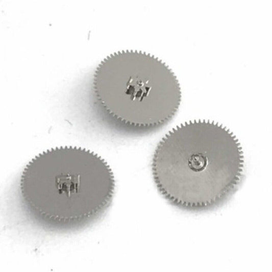 Set of 3 silver automatic wheels compatible with Shanghai 7120 movement, enhancing watch accessory performance.