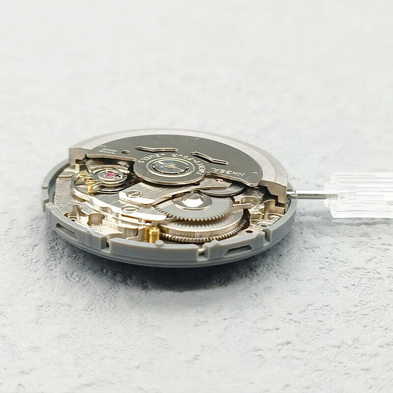 Seiko NH36 automatic watch movement with black Arabic date dial and crown at 3.8 for precise timekeeping