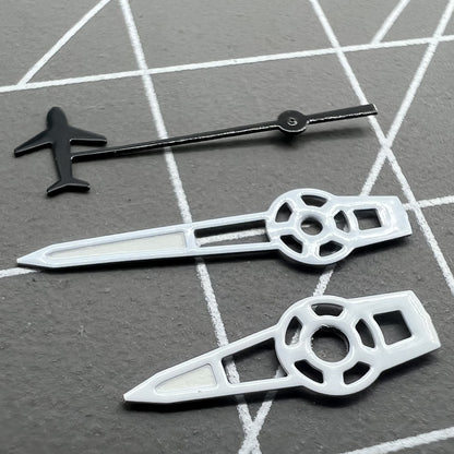 Plane Small Second watch hands set with green luminous tips, compatible with NH35/NH36/4R/7S movements for accurate timekeeping.
