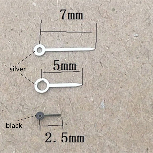 Silver and black arrow-shaped watch hands for Miyota 1L45 quartz movement, precision timekeeping accessories.