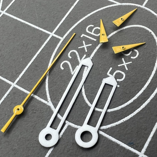 18mm yellow small second watch hands with white trim, compatible with ISA 8172 quartz movement, for precise timekeeping.
