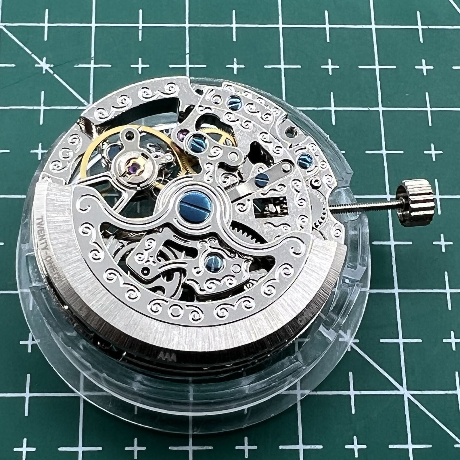 TY2807 skeleton automatic mechanical watch movement, T16 replacement part for precise watch accessory repairs.