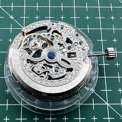 TY2807 skeleton automatic mechanical watch movement, T16 replacement part for precise watch accessory repairs.