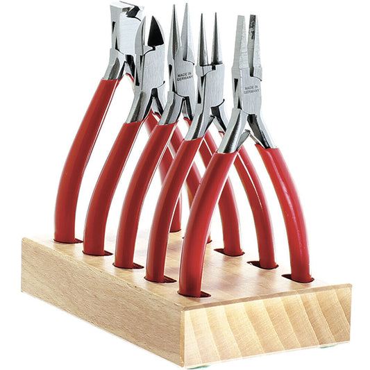 Horotec MSA11.859 Zangen-/Schneider-Set 5-teilig auf Holzständer Uhrmacherwerkzeug