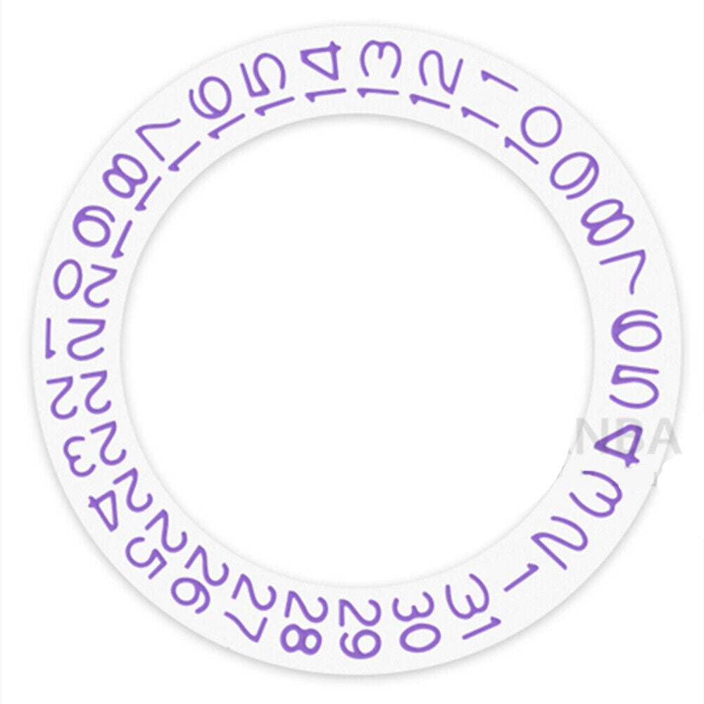 Light purple date wheel for NH35 NH36 Seiko-compatible watch movement, clear character display.