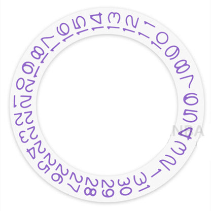 Light purple date wheel for NH35 NH36 Seiko-compatible watch movement, clear character display.