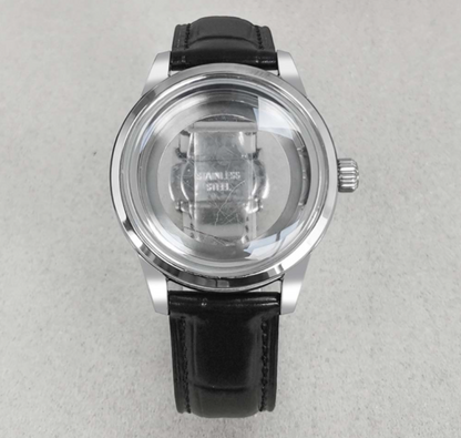 39 mm Edelstahl-Uhrengehäuse mit Schmetterlingsschnalle, Lederarmband für NH35/36