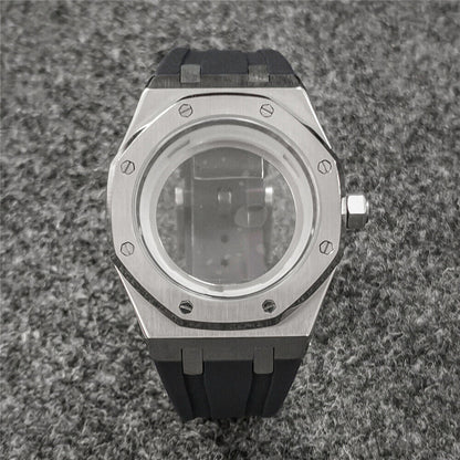 Boîtier de montre en verre saphir 41 mm + bracelet pour montre NH35/NH36 avec bracelet en caoutchouc 