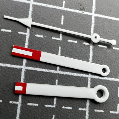 Red arrow-shaped watch hands compatible with Miyota 2035 quartz movement, sleek design by P1-H3-C35.