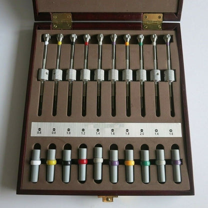 Watch Repair Set of 10 Screwdrivers with Weight Sleeves in Wooden Box