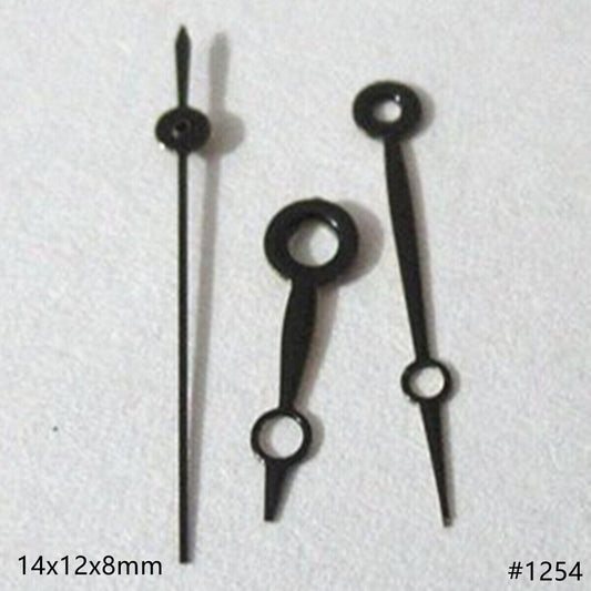 14mm hollow black watch hands set compatible with Miyota 2035 movement, precise and stylish design.