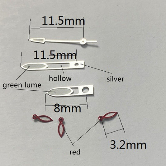 Aiguilles de montre luminescentes argentées et rouges de 11,5 mm pour Miyota OS10, OS20, OS22, OS60, OS80, OS11