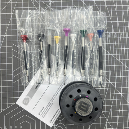 Bergeon 6899-S09 ergonomic stainless steel 9-piece watch repair screwdriver set for precision tasks.