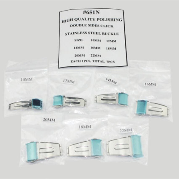 7pcs Silver Polishing Double Sides Click Stainless Steel Watch Buckles