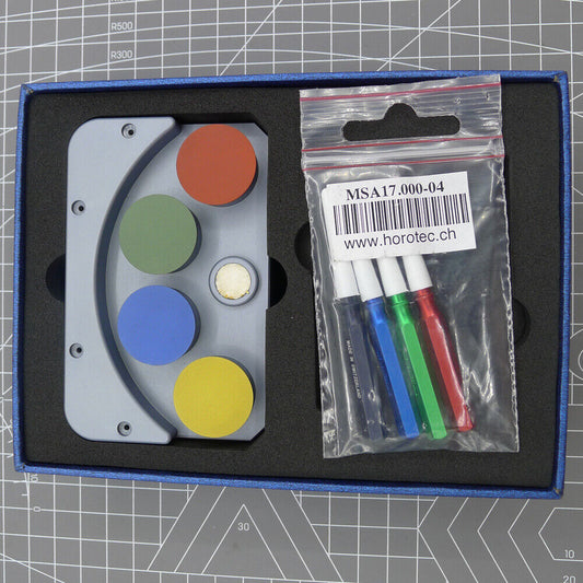 Die-cast alloy MSA17.000-04 oil cup stand with 4 containers for precise watch repair tool storage.