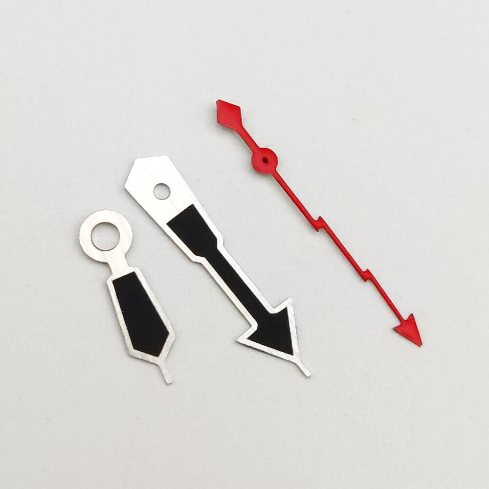 Silver-trimmed black watch hands for NH35A/NH36A/4R36 movement, precision fit.