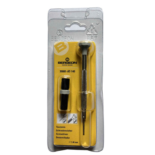 Bergeon 30081-AT-140 ergonomic 1.40mm screwdriver with spare blades for precise watch accessory repairs