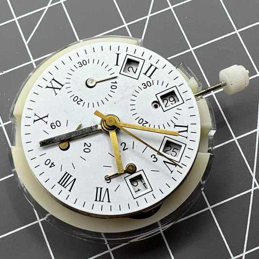 Asian 7750 automatic chronograph watch movement with single calendar, precise ETA 7750 configuration.
