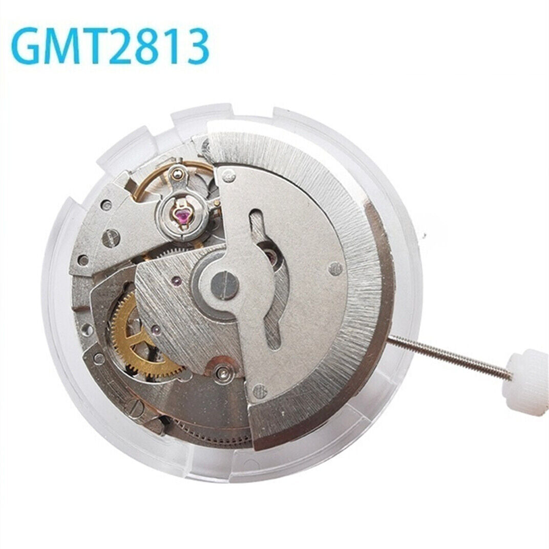 GMT Mechanical watch 2813 with black dial, day-date calendar at 6 o?clock, precision movement.