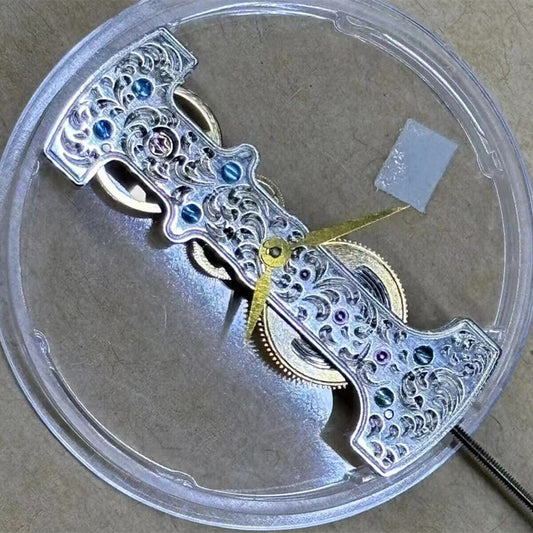 Chinese Strip shaped watch with 2 hands, automatic mechanical movement, carved matte polished finish.