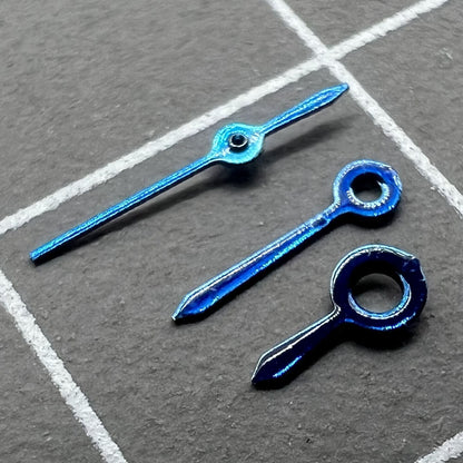 Blue 5mm watch hands by Hattori Epson for VX82 quartz movement, precise stylish replacement parts.