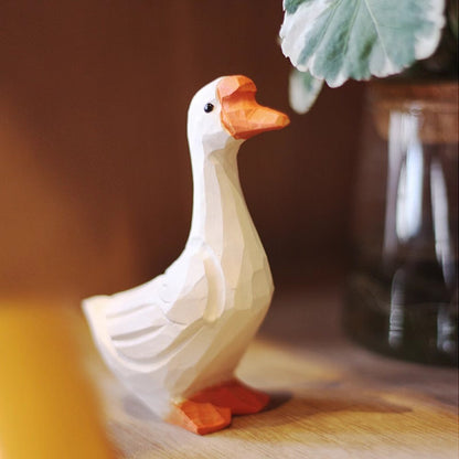 Handmade white goose wooden figurine by New Cute, elegant home decor sculpture for display.