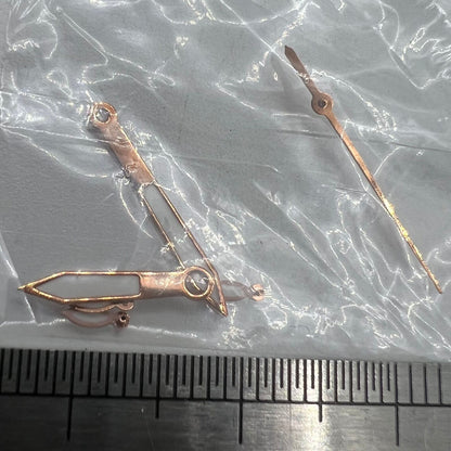 Rose Gold 14.5mm watch hands with white accents, compatible with Miyota OS movements for precise timekeeping.