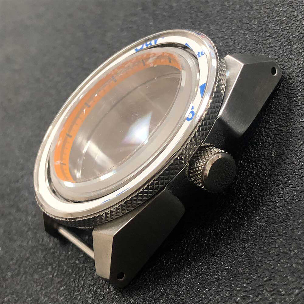 Stainless steel MH35/NH36 watch case with 43mm sapphire glass, 10ATM waterproof, perfect for durable watch accessories.