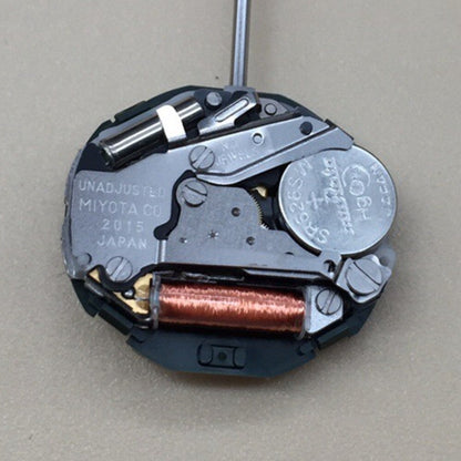 Miyota 2015 quartz movement watch part with single calendar date at 3, Japan made for precise timekeeping.