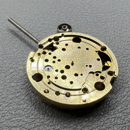 Set of 2 golden 17.2mm hollow mechanical movement cufflink parts for watchmaking.