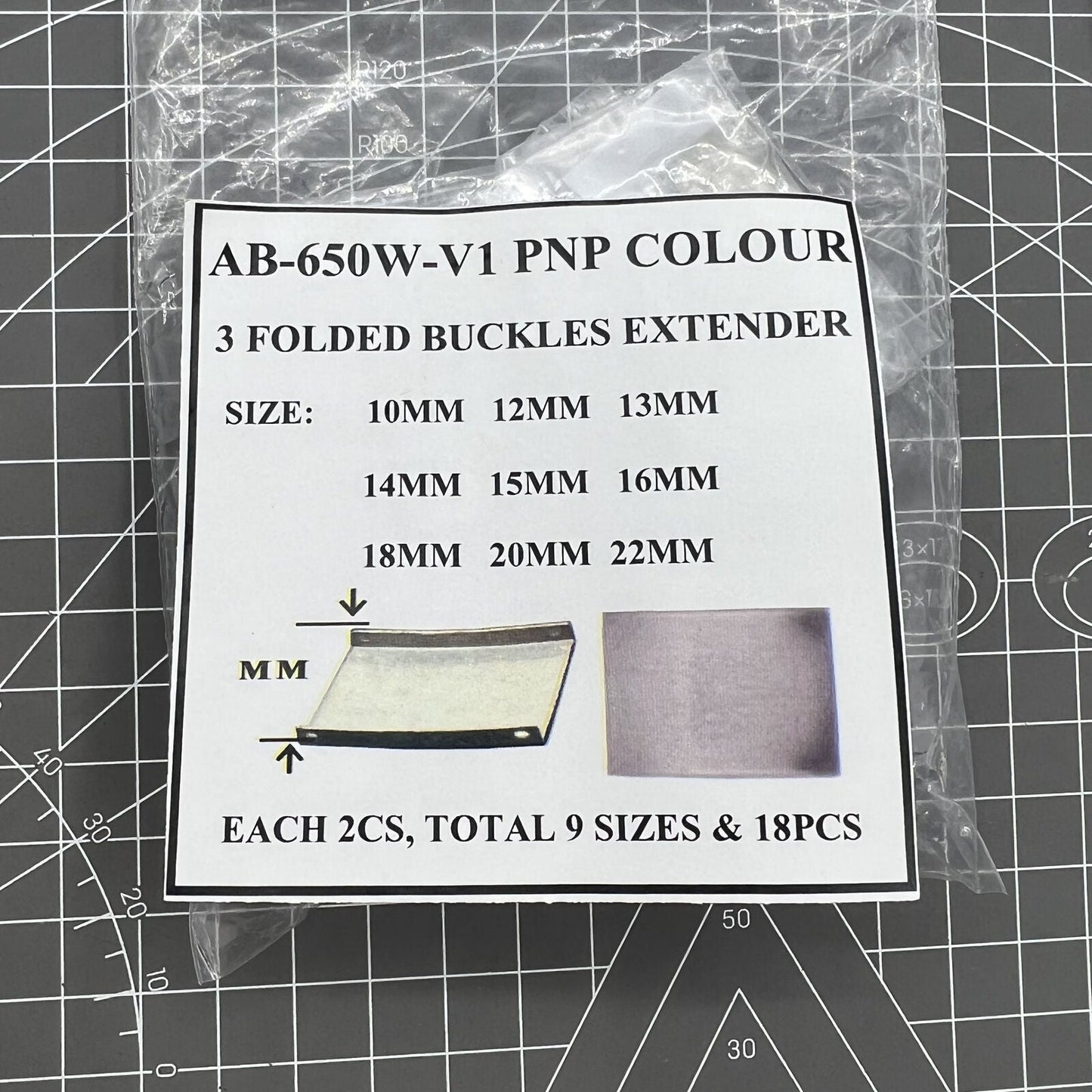 Silver 3-fold watch strap buckle extender, 18 pieces in 9 sizes, ideal for bracelet adjustments