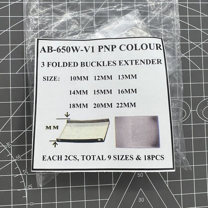 Silver 3-fold watch strap buckle extender, 18 pieces in 9 sizes, ideal for bracelet adjustments