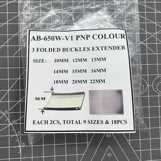 Silver 3-fold watch strap buckle extender, 18 pieces in 9 sizes, ideal for bracelet adjustments