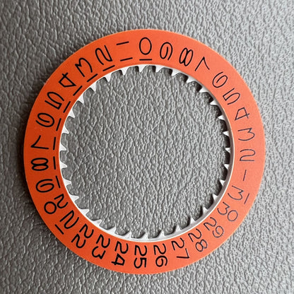Vintage orange date wheel disk for NH35 NH36 watch movement, enhancing classic timepiece accuracy.