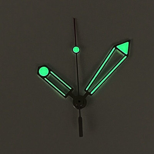 Green luminous watch hands set for NH35 movement by P2-1-C, ideal for precise time visibility in low light.