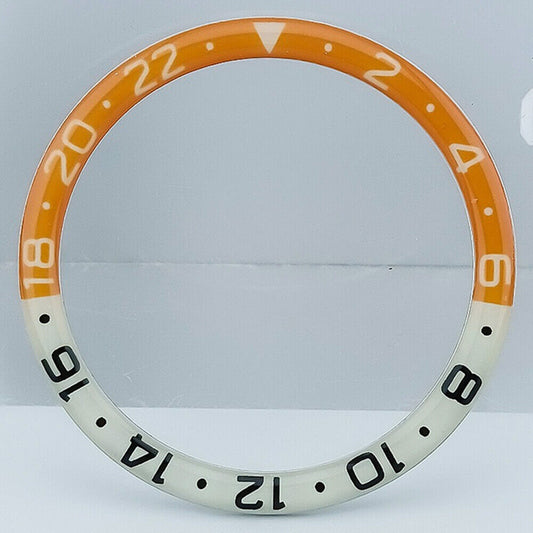 38mm light orange-yellow resin and alloy blue lume bezel for SKX007 SKX011 watches.