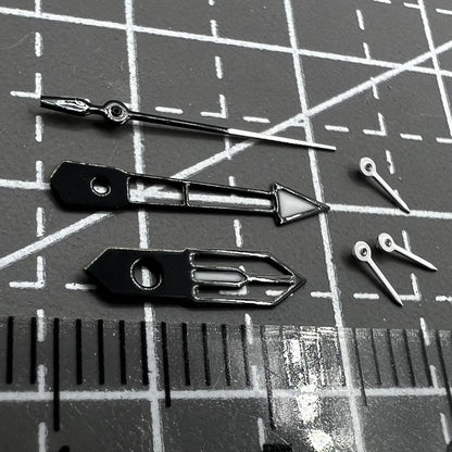 13mm PE90 watch hands with white and black trim, green lume for clear visibility in watch accessories.