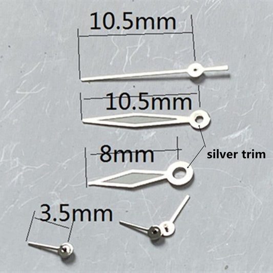 Green Lume diamond-shaped watch hands, 10.5mm for VD53 VD54 VD57 movements, enhancing visibility and style.
