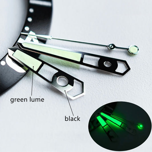 13 mm hohle schwarze Zierleisten mit grüner Leuchtmasse für mechanisches Uhrwerk NH35 NH36