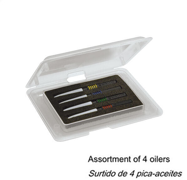 Bergeon 7013-4 metal dip oilers set with ergonomic grip for precise watch repair lubrication.