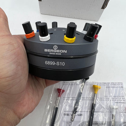 Bergeon 6899-S10 stainless steel screwdrivers set with elastomer handles for precise watch accessory repairs