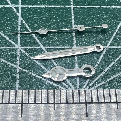Green luminous silver-trimmed 12.5mm watch hands for Miyota NH35/NH36/NH38 movements.
