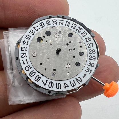 Japan Miyota JS26 quartz watch movement with small seconds at 6, date window at 3, precision timekeeping