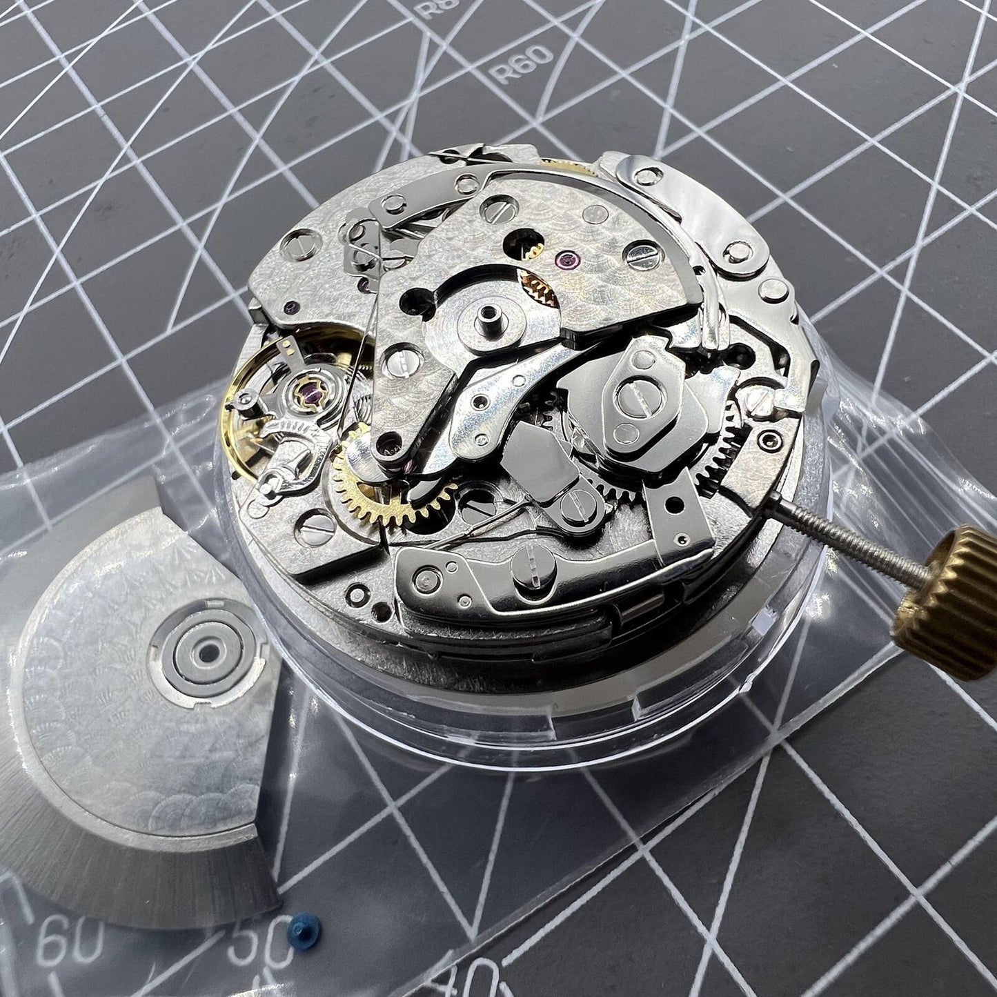 Automatic chronograph watch with ETA 7753 movement and small seconds at 6 o?clock.