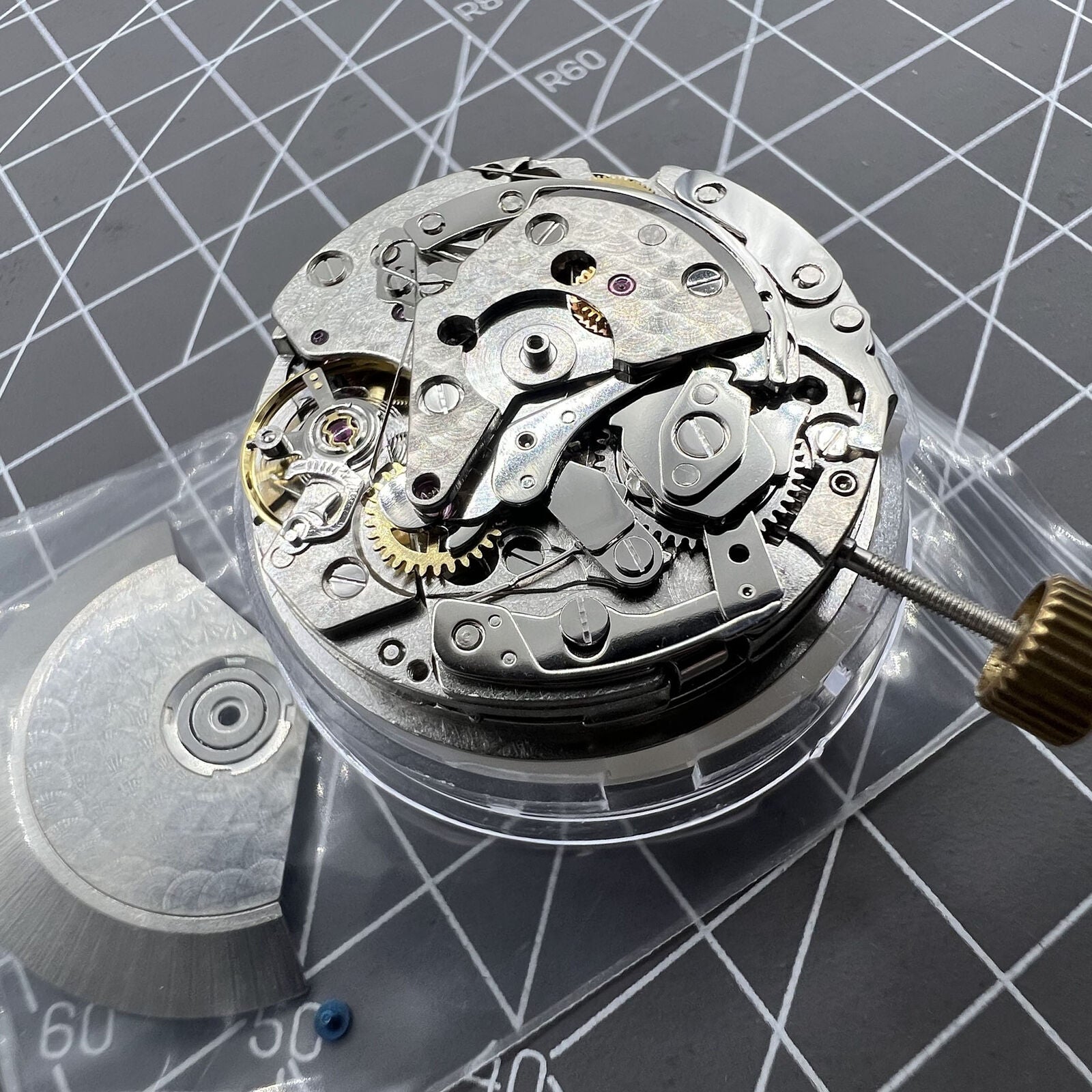 Automatic chronograph watch with ETA 7753 movement and small seconds at 6 o?clock.