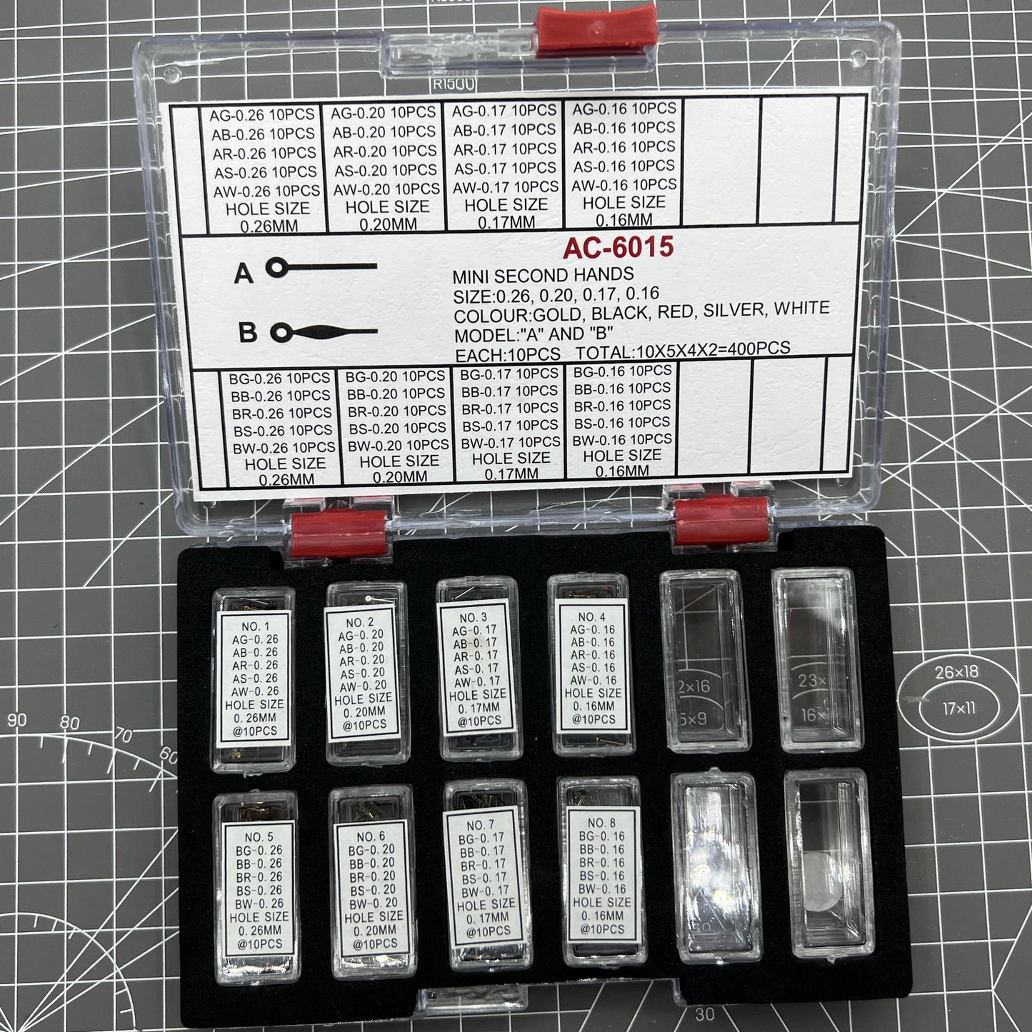 Multi-color mini second watch hands AC-6015, suitable for precision watch repairs and customization.