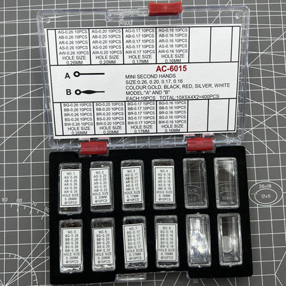 Multi-color mini second watch hands AC-6015, suitable for precision watch repairs and customization.